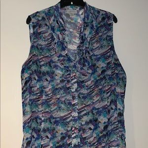 Geometric print ruffle blouse